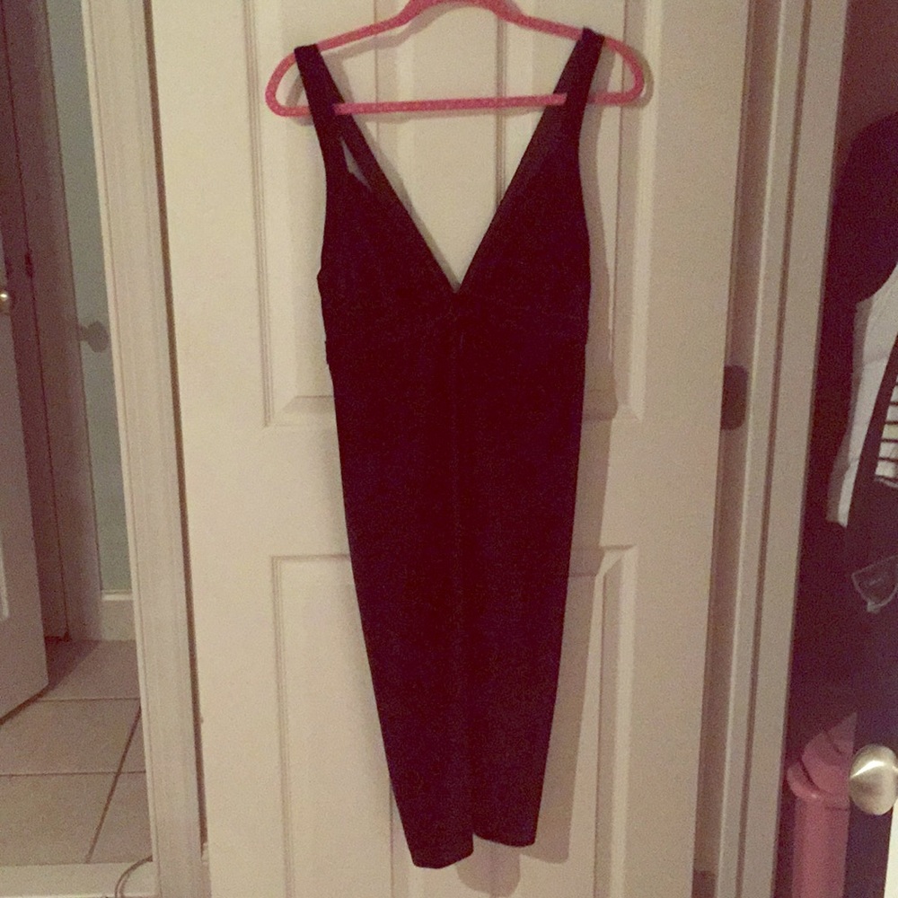 Black velvet deep v dress